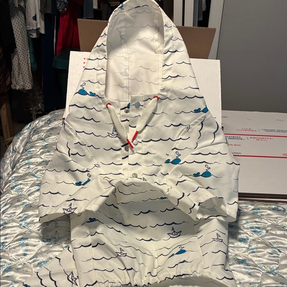 NWT Whale Print Hooded Dog 🐕 rain Jacket 🧥 Sz. XL